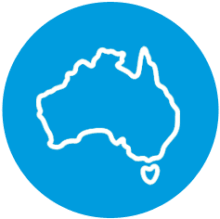 The image displays a blue circle containing a white outline of the Australian